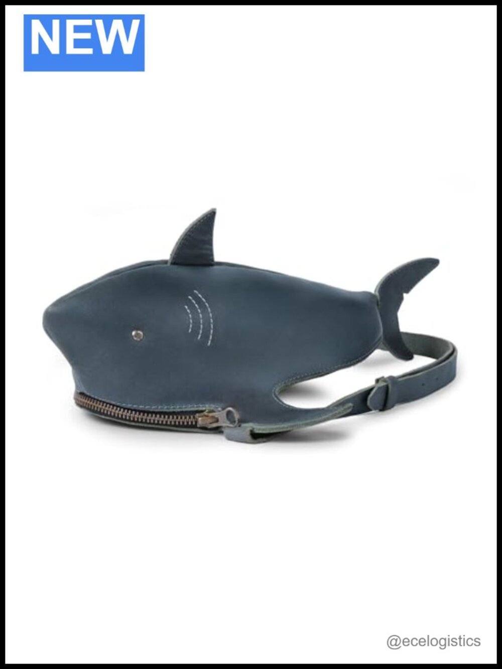 Shark-Shaped Full Grain Leather Shoulder Bag Adjustable Strap Crossbody
